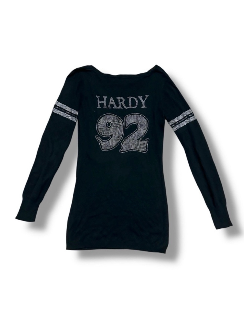 Ed Hardy Black Rhinestone Tattoo Tunic Sweater Women’s Size Small Y2K SK8 Fitted - Picture 2 of 16